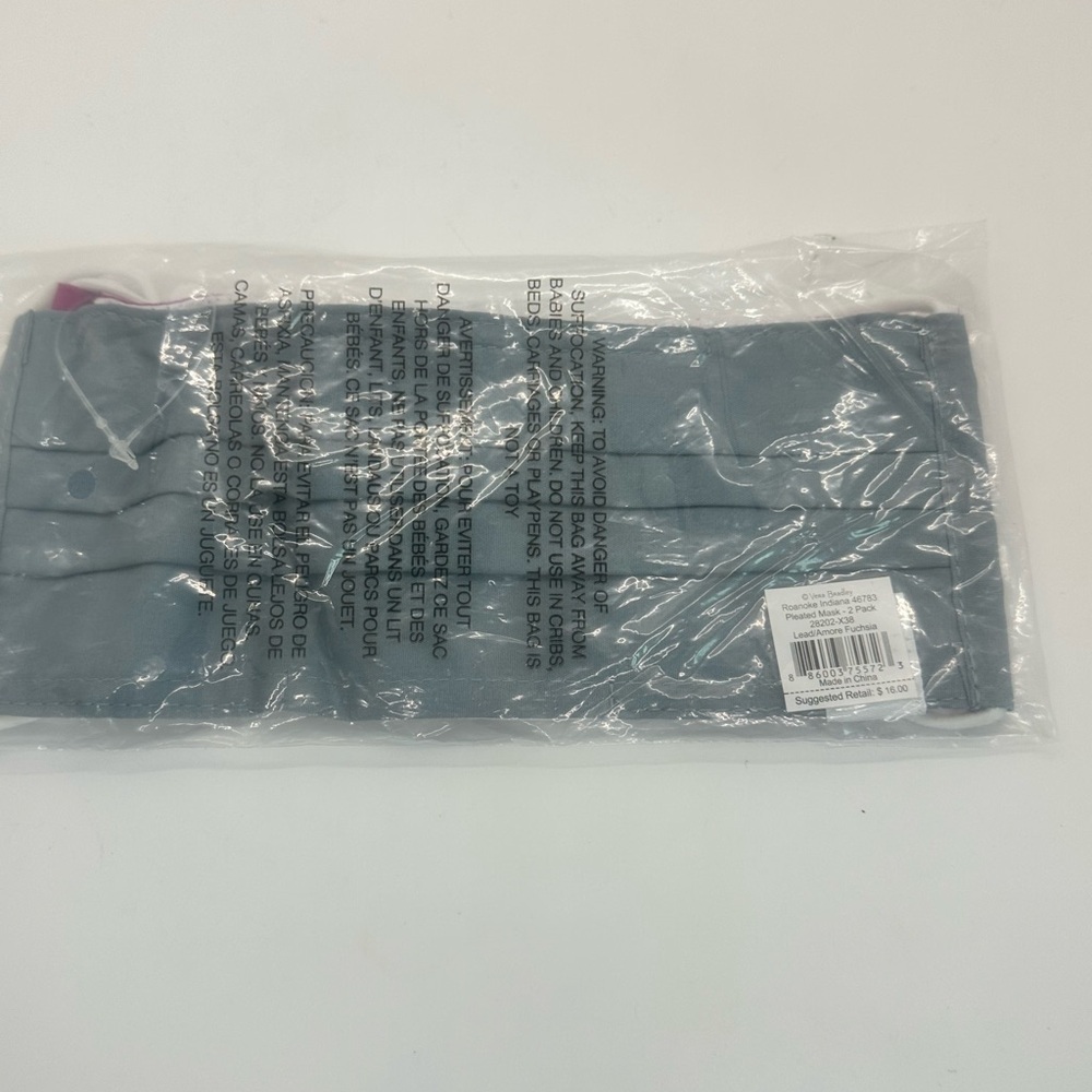 Vera Bradley‎ Adult 100% Cotton Pleated Mask - 2 Pack Lead/Amore Fuchsia
